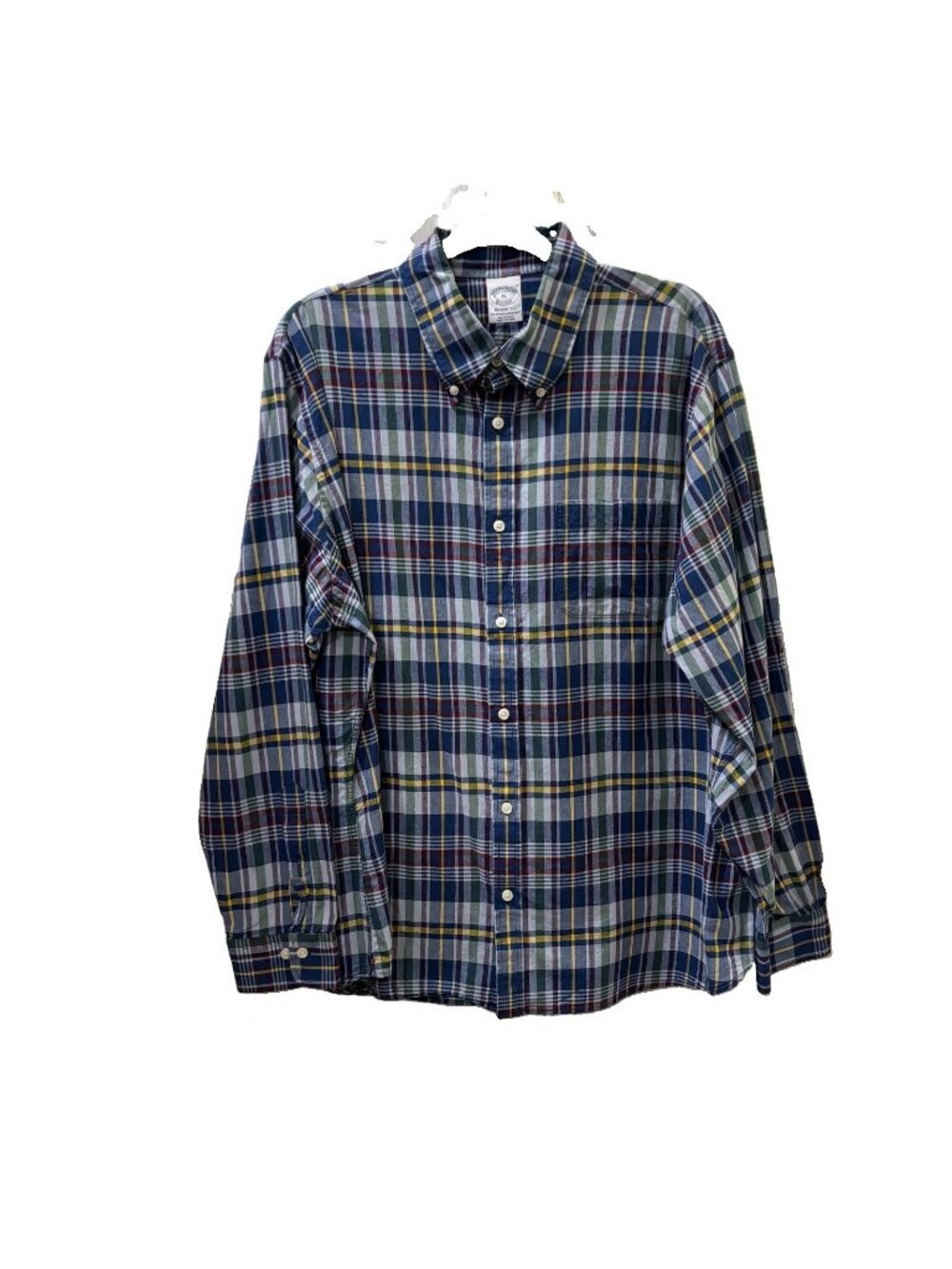 Brooks Brothers Regent Fit Plaid Button Down Shirt Mens XL Cotton Blue Green